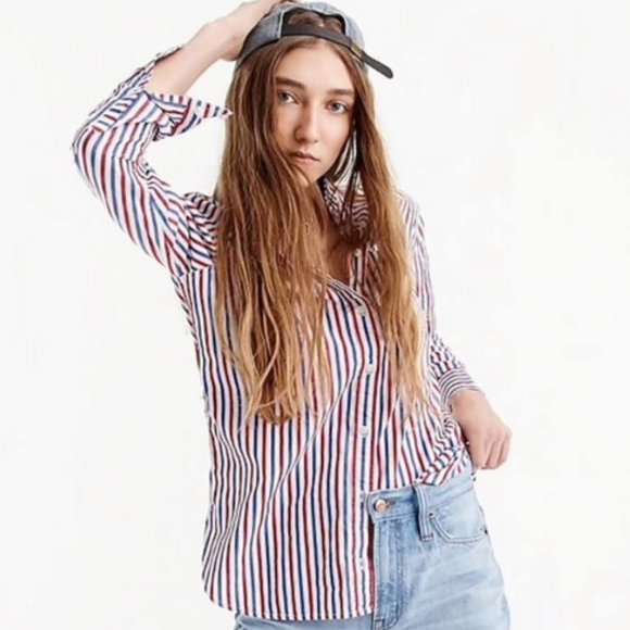 J. Crew Women's Classic-fit Cotton Trifecta Stripe Boy Button Down Shirt Size XS - Picture 1 of 5